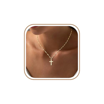 Cross Necklace For Women,14K Gold Plated Small Dainty Colorful Beaded Cubic Zirconia Diamond Double Layered Cross Pendant Choker Necklaces For Women,Christian Easter Religious Jewelry Gifts - style: Twist Chain Cross-Gold