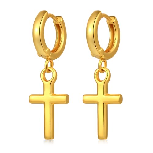 Jianhanzb S925 Sterling Silver Cross Earrings for Women Men - color: C: Yellow