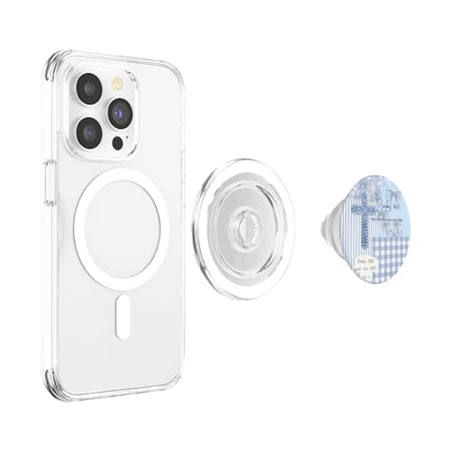 Blue Bow Floral Christian Collage Bible Verse Pattern Cross PopSockets PopGrip for MagSafe - style: Magnetic PopGrip