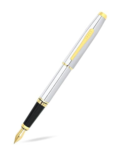 Cross Coventry Polished Chrome, Gold-Tone Fine Nib Fountain Pen, Black Ink - color: Silver, style: Fine Nib