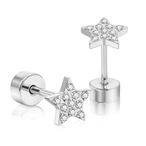 XUU 20G Flat Back Stud Earrings ASTM F136 Titanium - color: silver star