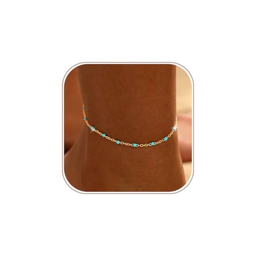 Ankle Bracelets for Women Waterproof Non Tarnish Anklet - style: Blue Beads-GD