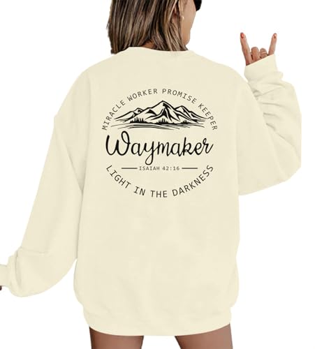 Pairxily Womens Christian Sweatshirt Inspirational Religious Faith Sweatshirts Graphic Crewneck Long Sleeve Shirts - color: Apricot, size: Medium