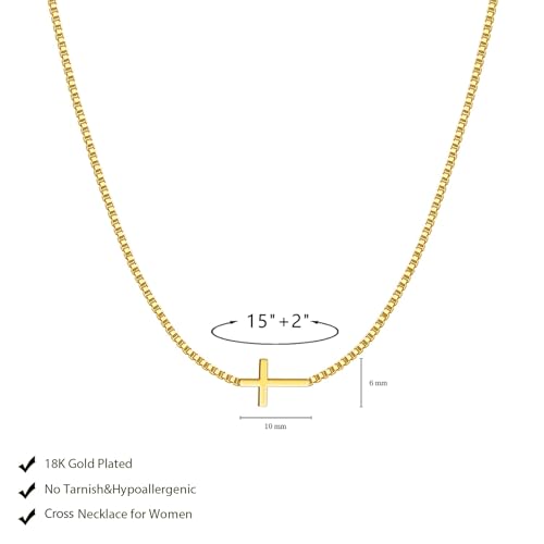 LULII Cross Necklace for Women Dainty 14K Gold Silver Plated Small Cross Pendant Choker Simple Cute Cross Gold Necklace for Women Trendy Faith Jewelry Gift - color: Sideways Cross Box Chain-Gold