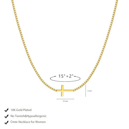 LULII Cross Necklace for Women Dainty 14K Gold Silver Plated Small Cross Pendant Choker Simple Cute Cross Gold Necklace for Women Trendy Faith Jewelry Gift - color: Sideways Cross Box Chain-Gold
