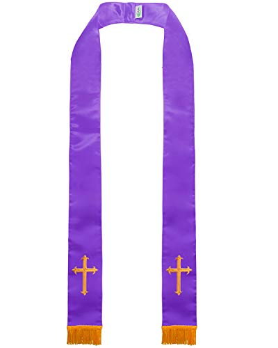 IvyRobes Unisex-adult's Satin Clergy Stole with Embroidery Cross 90"-4 Colors Available - color: Purple