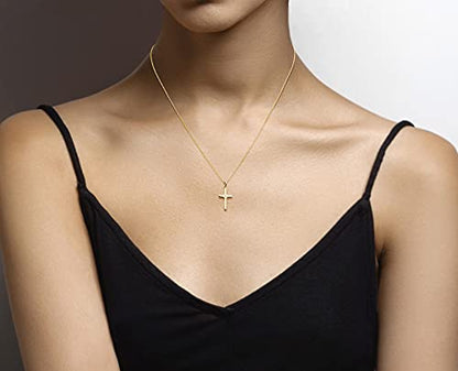 Miabella Italian 925 Sterling Silver Dainty Cross Necklace for Women - color: yellow-gold-plated-silver