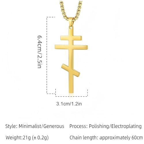 Orthodox stainless steel cross necklace for men and women, simple and retro silver glossy titanium steel cross pendant - color: Silver