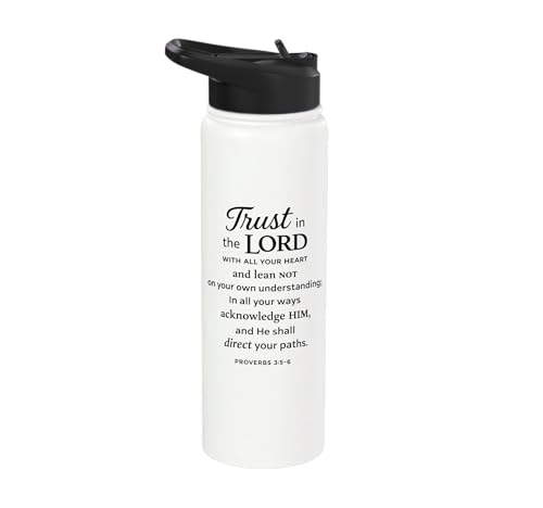 Trust In The Lord Scripture Bible Verse Proverbs 3:5 6 Pray Stainless Steel Insulated Water Bottle - color: White