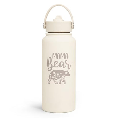 SANDJEST Mom Water Bottle, Mama Bear Bottles 32oz Stainless Steel Insulated with Lid, Mom Gifts from Daughter Son, Gifts for Mother's Day Christmas Birthday - color: Mom