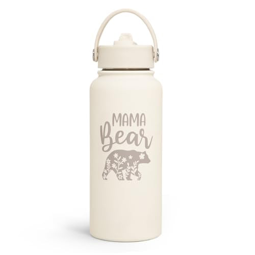 SANDJEST Mom Water Bottle, Mama Bear Bottles 32oz Stainless Steel Insulated with Lid, Mom Gifts from Daughter Son, Gifts for Mother's Day Christmas Birthday - color: Mom