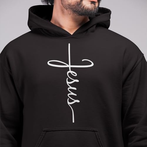 Jesus Cross Christian Pullover Hoodie for Men Women, Inspirational Gift - color: Black, size: 4X-Large