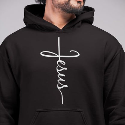 Jesus Cross Christian Pullover Hoodie for Men Women, Inspirational Gift - color: Black, size: 4X-Large
