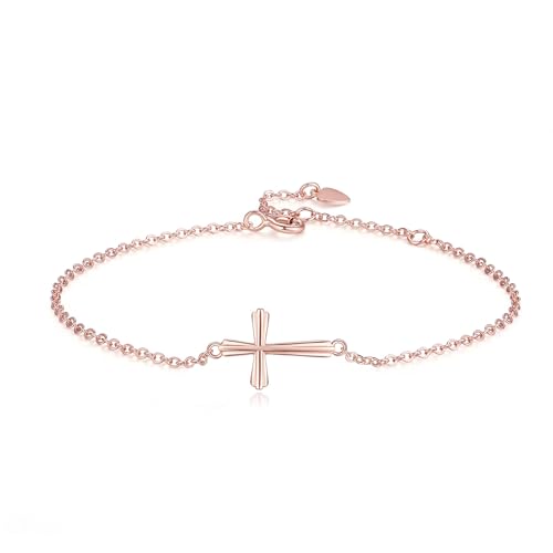 GAVU 925 Sterling Silver Small Cross Charm Bracelet for Women - color: Rosegold