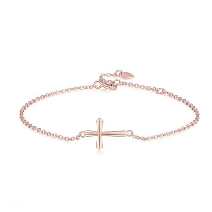 GAVU 925 Sterling Silver Small Cross Charm Bracelet for Women - color: Rosegold