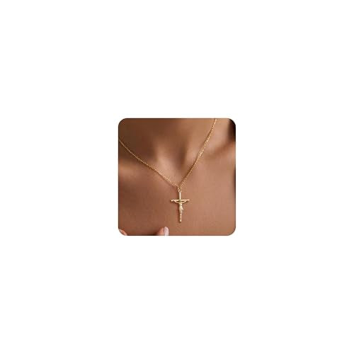 Cross Necklace for Women, Dainty 14K Gold Plated Cross Pendant Simple Long Necklaces for Women, Christian Faith Necklace Trendy Gold Jewelry Gifts for Easter - color: cross necklace