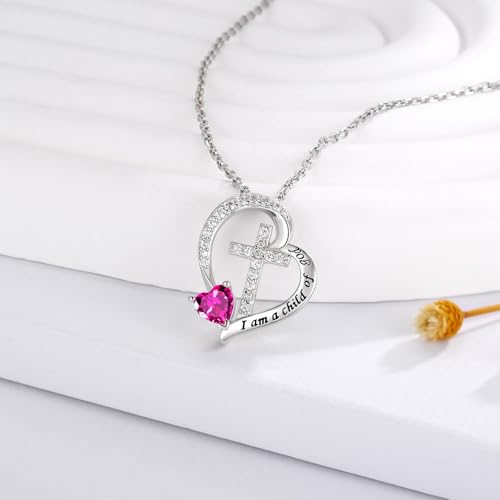 MANBU Sterling Silver Cross I am a Child of God Necklace for Girls - style: 07-July
