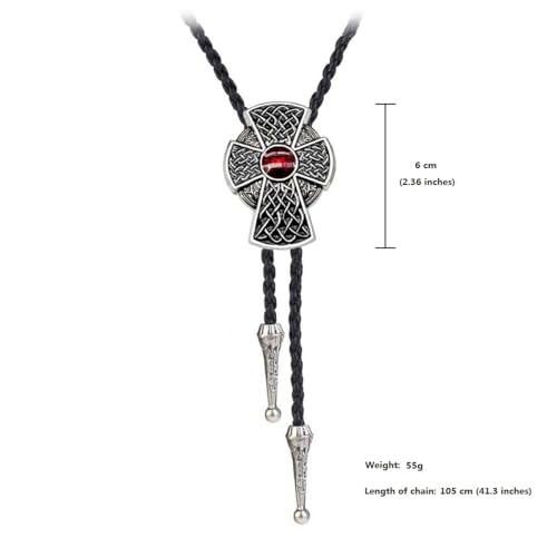 Fashionable Cross Bolo Tie Multi-Color Cross Shield Necktie - color: Retro Style 4-red