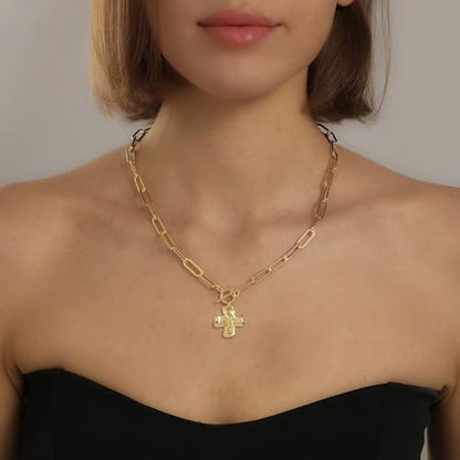 Chunky Cross Necklace for Women, 14K Gold Silver Pendant Necklace - color: Gold-Toggle-0.8 inch pendant