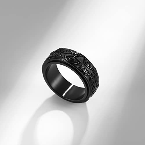 Men's Vintage Engraved Eye of God Ring Black Gold Silver Tone - color: Rotatable Black