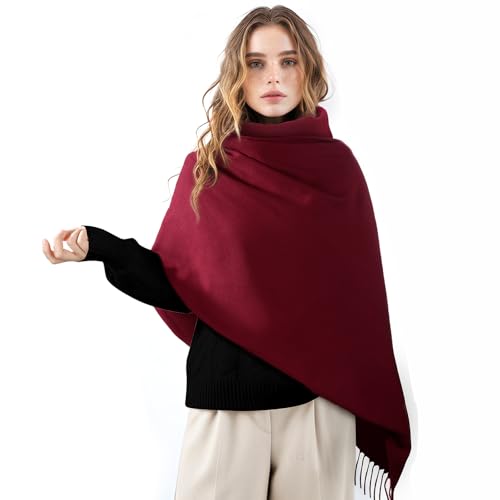 Clothirily Womens Winter Scarf, Oversized Long Blanket Plaid Shawl Wrap - color: Wine Red