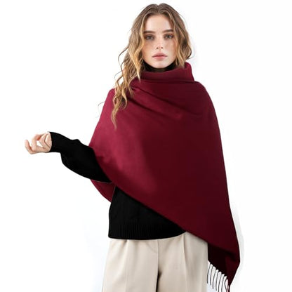 Clothirily Womens Winter Scarf, Oversized Long Blanket Plaid Shawl Wrap - color: Wine Red
