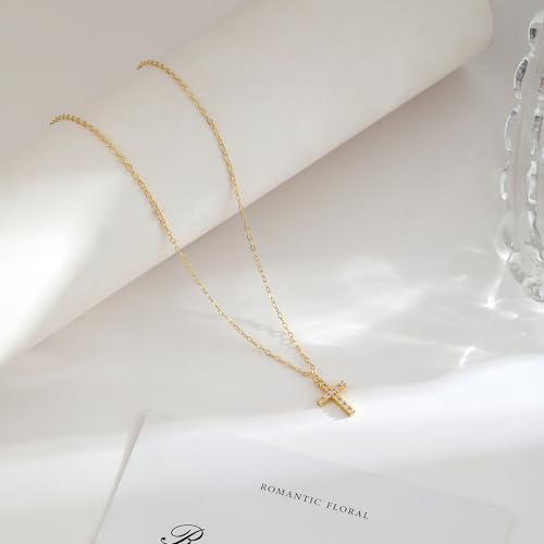 VIROMY Gold Cross Necklace for Women - Dainty Diamond Cross Pendant Necklaces Non Tarnish Waterproof Necklace Simple Choker Minimalist Jewelry - style: K-Cross-Gold
