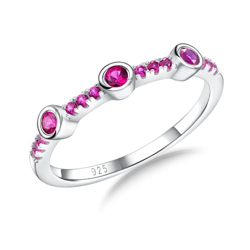 Moissanite Wedding Bands Crisss Cross/Curve/Wishbone Eternity Rings for Her - color: G. 3 Main Stone - Ruby