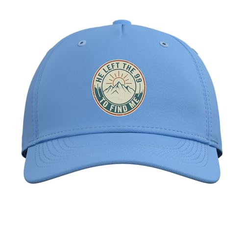 He Left The 99 to Find Me Retro Christian Bible Verse Adjustable Baseball Hat - color: Light Blue
