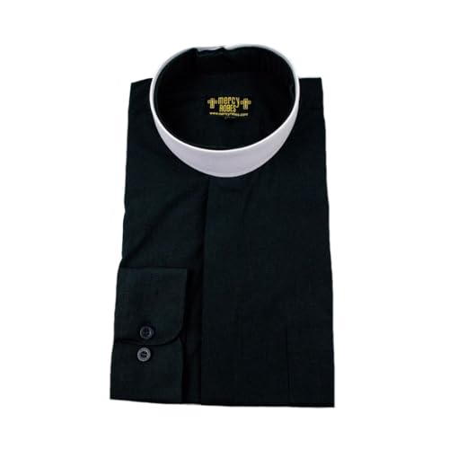 Mens Long Sleeve Roman Collar Clerical Shirt with Soft Collar (Black) - size: 17" Neck 32"-33" Sleeve