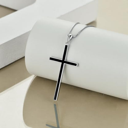 POPLYKE Cross Necklace 925 Sterling Silver Philippians 4:13 I Can Do All The Things Inspirational Necklace Gifts for Women Men 20+2'' - color: Black Onyx