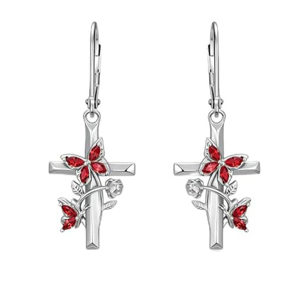 Butterfly Earrings for Women 925 Sterling Silver Birthstone Butterfly Cross Rose Dangle Earrings Elegant Butterfly's Jewelry Gift for Birthday Valentines Day Christmas - color: 1-January