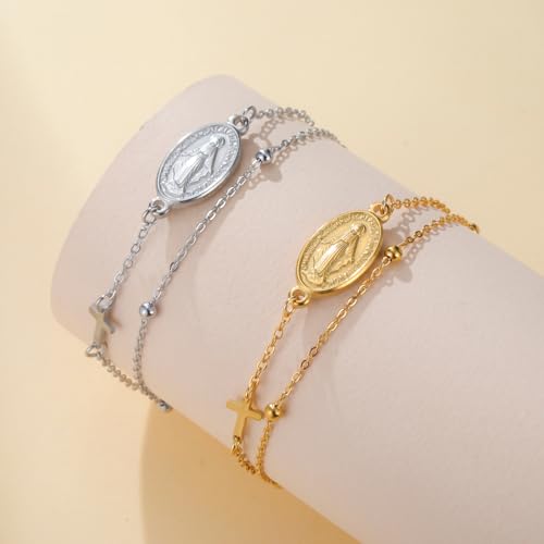 VASSAGO Virgin Mary Bracelet for Women Men Double-Sided Virgen de Guadalupe Rosary Bracelet Medal Handmade Braided Rope Catholic Christian Religious Jewelry Gift - color: Gold 8