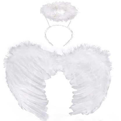 HANDIC Angel Costume Wings and Halo Adult Angel Costume Wings for Kids Girls Woman Halloween (White)