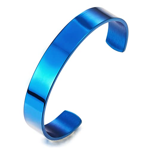 Stainless Steel Adjustable Cuff Bangle Bracelet for Men Women Minimalist - color: J-Metal Color: Blue