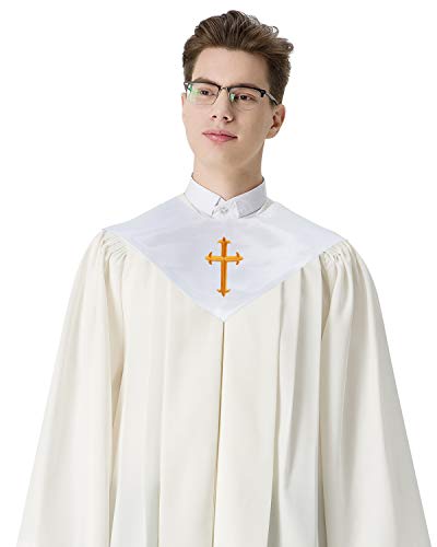 IvyRobes Unisex V Shape Solid-Colored Choir Stole with Cross - color: White