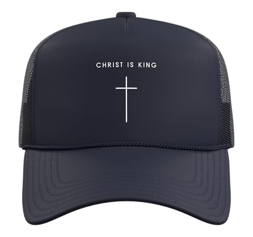 Christ is King Jesus Cross - Minimalist Christian Faith Trucker Hat with Adjustable Mesh Back - color: Navy Blue