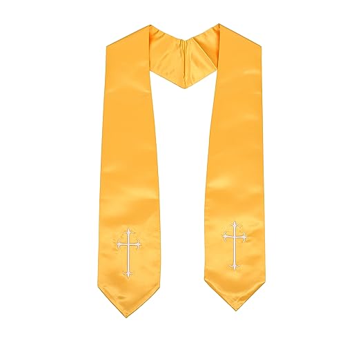 Clergy Stole, Choir Stole with Cross Embroidery 60'' - color: Gold
