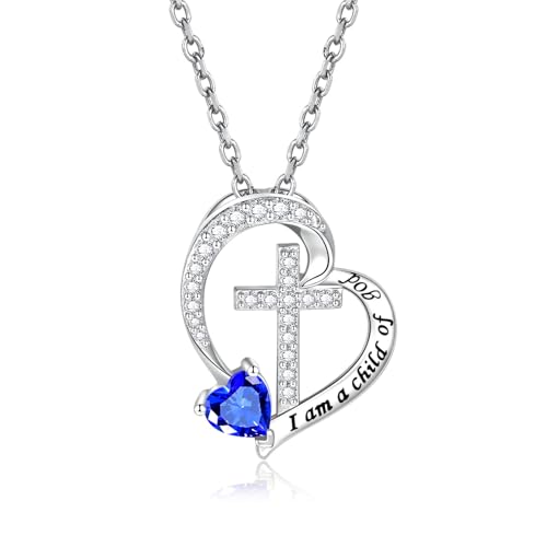 MANBU Sterling Silver Cross I am a Child of God Necklace for Girls - style: 09-September
