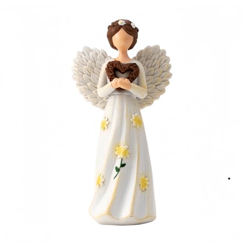 Hand-Painted Guardian Angel Figurine with Heart & Daisy Details – 5.8 Inch Resin Angel Statue for Home Decor – Sympathy, Memorial, & Friendship Gifts for Women, Mom, Grandma, Best Friend - color: White-4