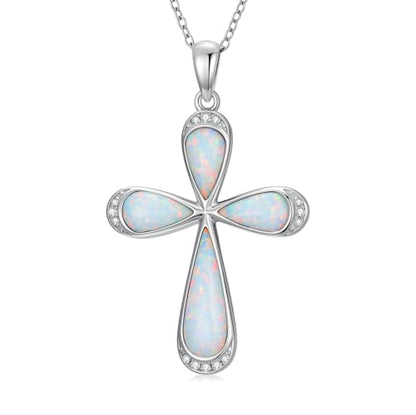 925 Sterling Silver Diamond Cross Necklace with Genuine Opal Pendant Elegant Religious Jewelry Gifts for Women - style: Opal Cross Necklace with Diamond