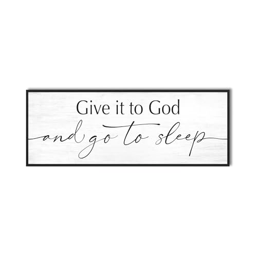 Give It to God and Go to Sleep Sign, Canvas Wall Decor For Bedroom Framed - color: Give It to God and Go to Sleep, size: 12"×32"