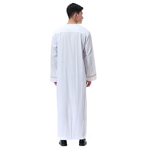 Lenmipot Men's Muslim Clothes Durable Kaftan Robe Dubai Long Gown Ethnic Clothes,1pc Soft Robe - color: A White, size: Medium