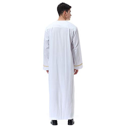 Lenmipot Men's Muslim Clothes Durable Kaftan Robe Dubai Long Gown Ethnic Clothes,1pc Soft Robe - color: A White, size: Medium