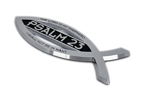 Elektroplate Christian Fish Psalm 23 with Verse OEM Chrome Emblem for Cars, Trucks, and All Auto | Universal Fit at 4" x 1.4" | Weatherproof - color: Psalms 23
