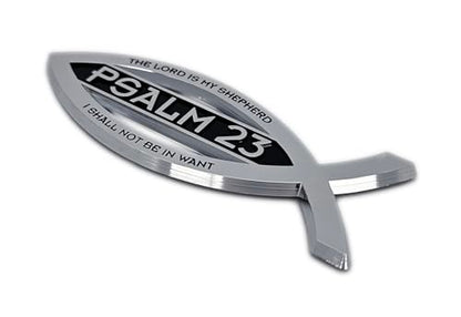 Elektroplate Christian Fish Psalm 23 with Verse OEM Chrome Emblem for Cars, Trucks, and All Auto | Universal Fit at 4" x 1.4" | Weatherproof - color: Psalms 23