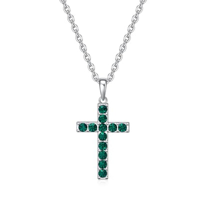 Birthstone Cross Necklace for Women,First Communion Gifts Easter Baptism Cross Jewelry Pendant Gift - color: 05May-Emerald Green