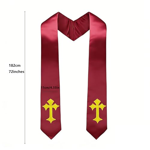 Choir Stole with Cross Embroidery for Church, Ideal for Costume,72" - color: Maroon
