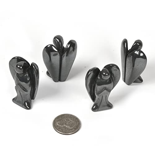 Justinstones Carved Hematite Gemstone Peace Angel Pocket Guardian Angel Healing Statue 2 inch - color: Hematite