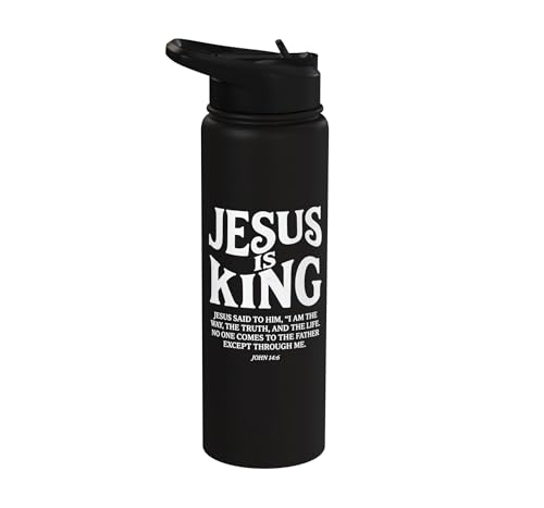 Jesus Is King John 14 6 Faith Bible Verse Stainless Steel Insulated Water Bottle - color: Black